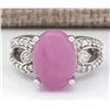 Image 1 : 7.25 CTW Natural Pink Jade And Diamond Ring In 18K White Gold