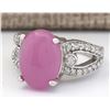Image 2 : 7.25 CTW Natural Pink Jade And Diamond Ring In 18K White Gold
