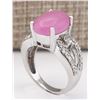 Image 3 : 7.25 CTW Natural Pink Jade And Diamond Ring In 18K White Gold