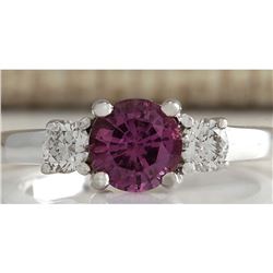 1.70 CTW Natural Pink Ceylon Sapphire Diamond Ring 18K Solid White Gold