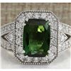 Image 1 : 4.72 CTW Natural Green Tourmaline And Diamond Ring 14K Solid White Gold