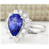 Image 2 : 2.58 CTW Natural Blue Tanzanite And Diamond Ring 18K Solid White Gold