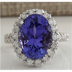 10.46 CTW Natural Blue Tanzanite And Diamond Ring In 14K White Gold