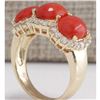 Image 3 : 5.30CTW Natural Red Coral And Diamond Ring 14K Solid Yellow Gold