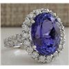 Image 2 : 10.46 CTW Natural Blue Tanzanite And Diamond Ring In 18K White Gold