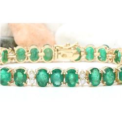 34.68 CTW Natural Emerald 14K Solid Yellow Gold Diamond Bracelet