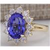 Image 2 : 5.37 CTW Natural Blue Tanzanite And Diamond Ring 18K Solid Yellow Gold