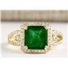 Image 1 : 2.90 CTW Natural Emerald And Diamond Ring In 14k Yellow Gold