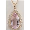 Image 1 : 38.92 CTW Natural Kunzite And Diamond Pendant In 14K Solid Rose Gold