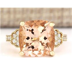 8.11 CTW Natural Morganite And Diamond Ring In 14k Yellow Gold