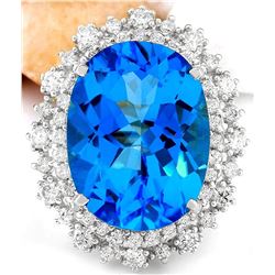 18.41 CTW Natural Topaz 14K Solid White Gold Diamond Ring