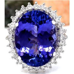 14.25 CTW Natural Tanzanite 18K Solid White Gold Diamond Ring