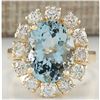Image 1 : 6.71 CTW Natural Aquamarine And Diamond Ring 14K Solid Yellow Gold