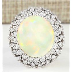 11.59 CTW Natural Opal And Diamond Ring In 18K White Gold