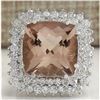 Image 1 : 9.71 CTW Natural Peach Morganite And Diamond Ring In 18K Solid White Gold