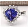 Image 2 : 4.34 CTW Natural Blue Tanzanite And Diamond Ring 14k Solid White Gold