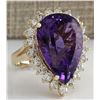 Image 2 : 17.67 CTW Natural Amethyst And Diamond Ring In 18K Solid Yellow Gold