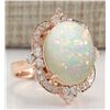 Image 2 : 11.60 CTW Natural Opal And Diamond Ring In 18K Rose Gold