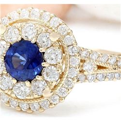 2.10 CTW Natural Sapphire 18K Solid Yellow Gold Diamond Ring