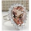 Image 2 : 13.43 CTW Natural Peach Morganite And Diamond Ring In 18K Solid White Gold