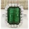 Image 1 : 5.95 CTW Natural Emerald And Diamond Ring In 18K Solid White Gold
