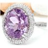 Image 2 : 14.07 CTW Natural Kunzite 14K Solid White Gold Diamond Ring