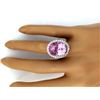 Image 3 : 14.07 CTW Natural Kunzite 14K Solid White Gold Diamond Ring