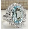 Image 2 : 9.74 CTW Natural Aquamarine And Diamond Ring In 14K Solid White Gold