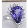 Image 2 : 10.06CTW Natural Blue Tanzanite And Diamond Ring In 18K White Gold