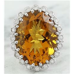 15.50 CTW Citrine 14K White Gold Diamond Ring
