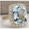 Image 2 : 9.50 CTW Natural Aquamarine And Diamond Ring In 18K Solid Yellow Gold