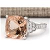Image 2 : 8.11 CTW Natural Morganite And Diamond Ring In 18K White Gold