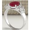 Image 3 : 2.90 CTW Natural Red Ruby And Diamond Ring 14K Solid White Gold