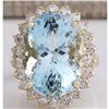 Image 1 : 5.78CTW Natural Aquamarine And Diamond Ring In 18K Solid Yellow Gold