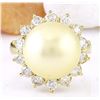 Image 1 : 12.95 mm Gold South Sea Pearl 14K Solid Yellow Gold Diamond Ring