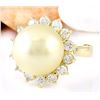 Image 2 : 12.95 mm Gold South Sea Pearl 14K Solid Yellow Gold Diamond Ring