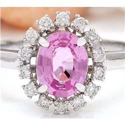 1.43 CTW Natural Sapphire 18K Solid White Gold Diamond Ring