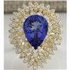 Image 1 : 4.85 CTW Natural Blue Tanzanite And Diamond Ring 14K Solid Yellow Gold