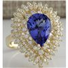 Image 2 : 4.85 CTW Natural Blue Tanzanite And Diamond Ring 14K Solid Yellow Gold