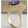 Image 3 : 4.85 CTW Natural Blue Tanzanite And Diamond Ring 14K Solid Yellow Gold