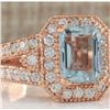 Image 2 : 3.12 CTW Natural Blue Aquamarine Diamond Ring 14K Solid Rose Gold