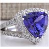 Image 2 : 7.72 CTW Natural Blue Tanzanite And Diamond Ring 14K Solid White Gold