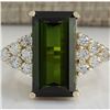 Image 1 : 10.65 CTW Natural Green Tourmaline And Diamond Ring 18K Solid Yellow Gold