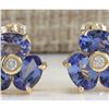 Image 1 : 3.06 CTW Natural Blue Tanzanite And Diamond Earrings In 18K Yellow Gold