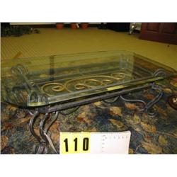 glass top coffee table with wrought iro