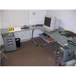 L-shaped glass top desk