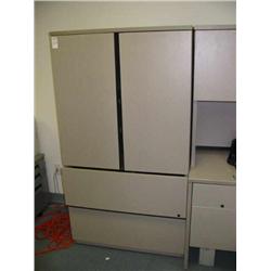 group of 2 modular gray office cabinets