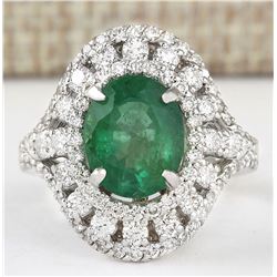 4.83 CTW Natural Emerald And Diamond Ring In 18K White Gold