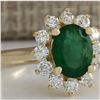 Image 2 : 2.35 CTW Natural Emerald And Diamond Ring 18K Solid Yellow Gold