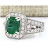 Image 2 : 3.17 CTW Natural Emerald 14K Solid White Gold Diamond Ring